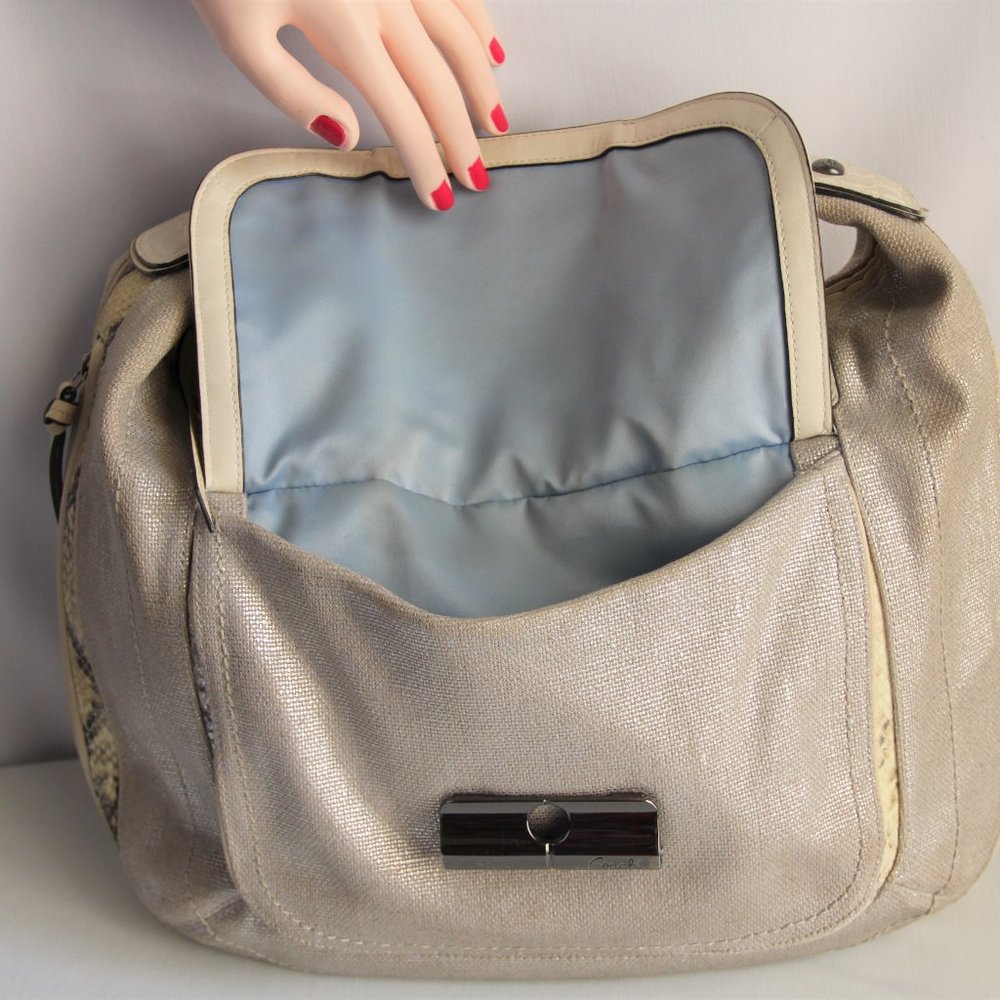 Coach Kristin Python & Silver Linen Large Hobo Bag - image 7